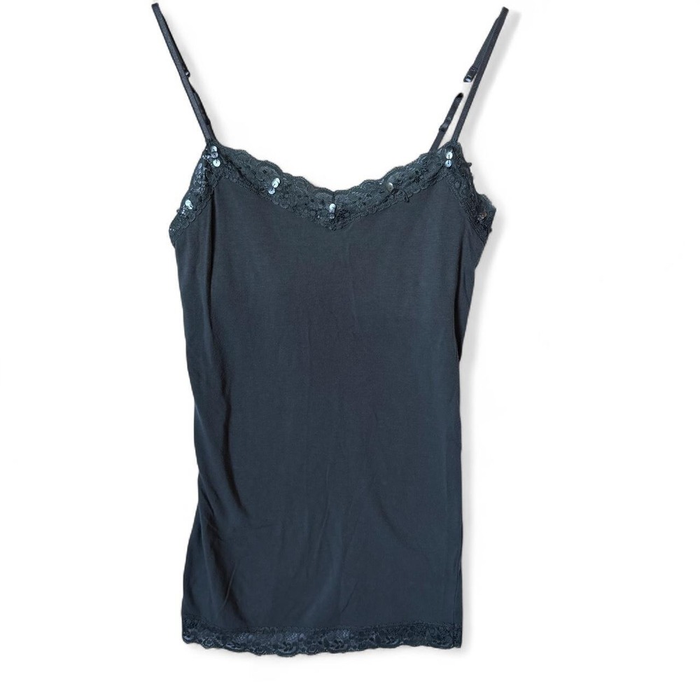 Aeropostale y2k gray lace cami top with silver sequins & beading, size Small